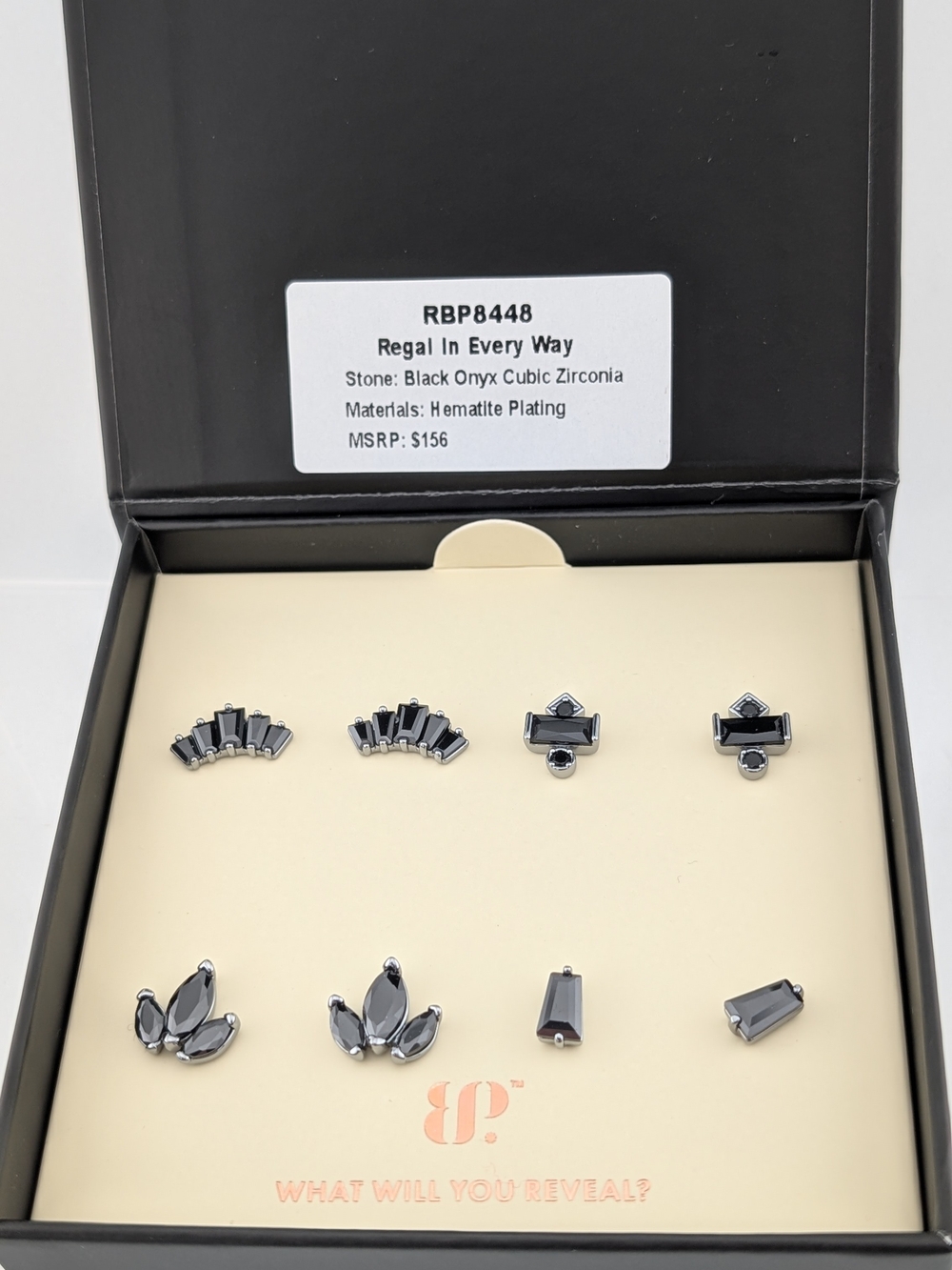 Regal In Every Way Hematite-Plated Black Onyx Earring Set